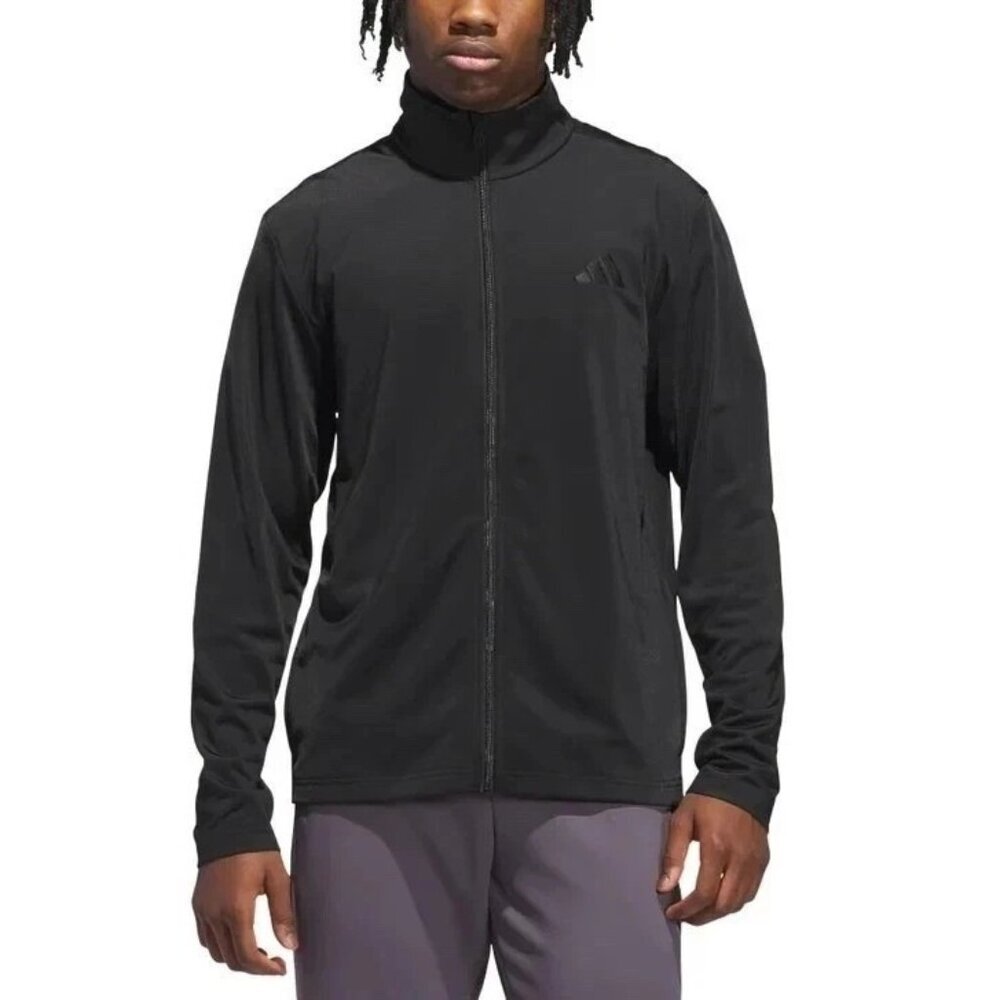 Adidas Men's L Full-Zip Black Track Jacket  Polyester Lightweight h1892